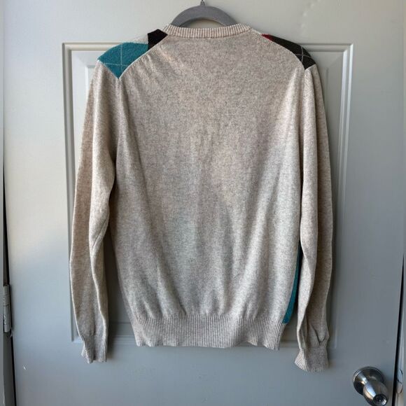 Benetton Argyle Long Sleeve V-Neck Pullover Sweater Small Preppy Academia - Picture 2 of 8